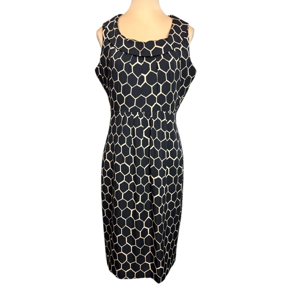 Elegant Donna Ricco Honeycomb Geometric Midi Dress Black/Cream Size 6